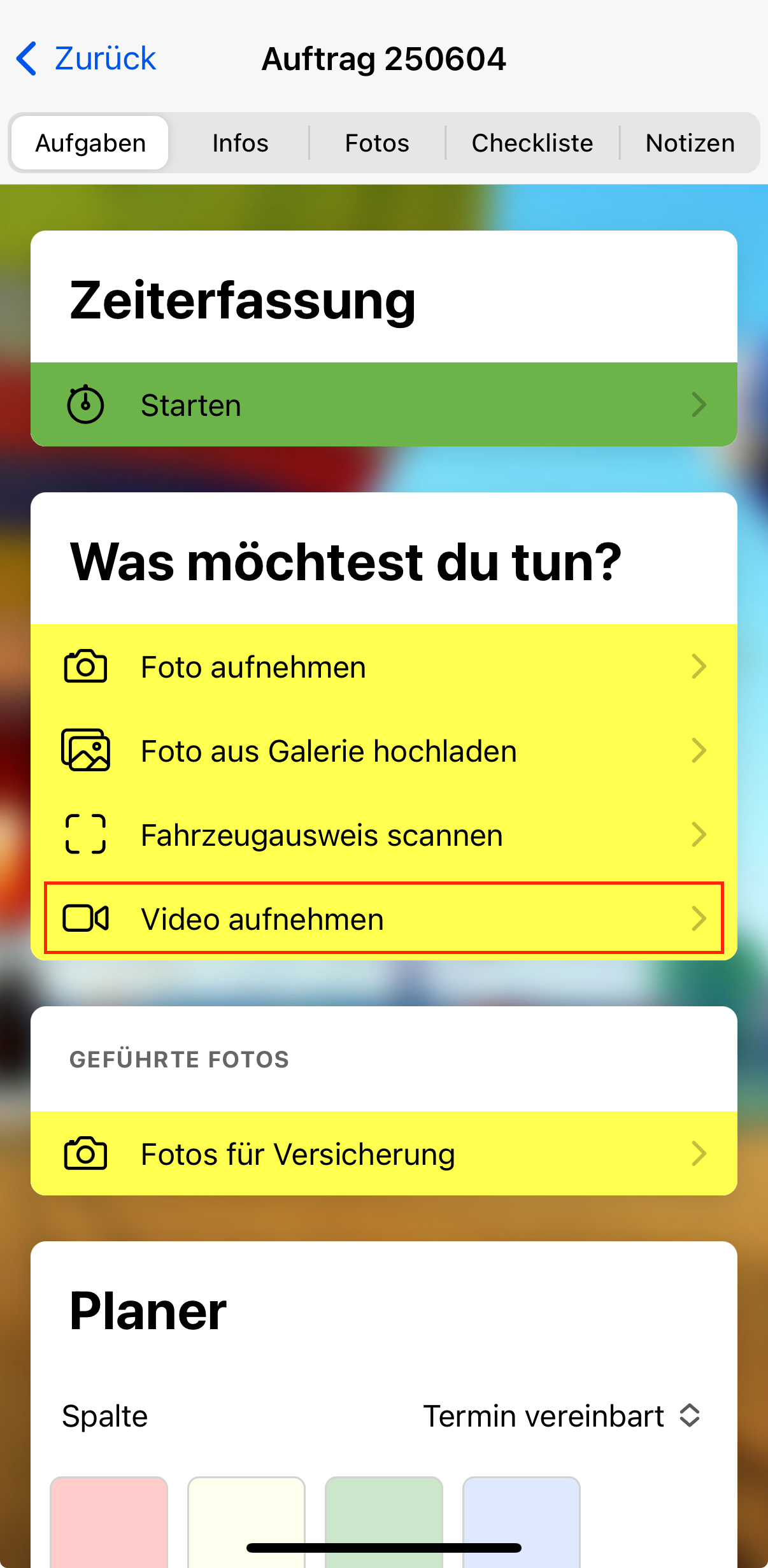 Position des Video aufnehmen Knopfs
